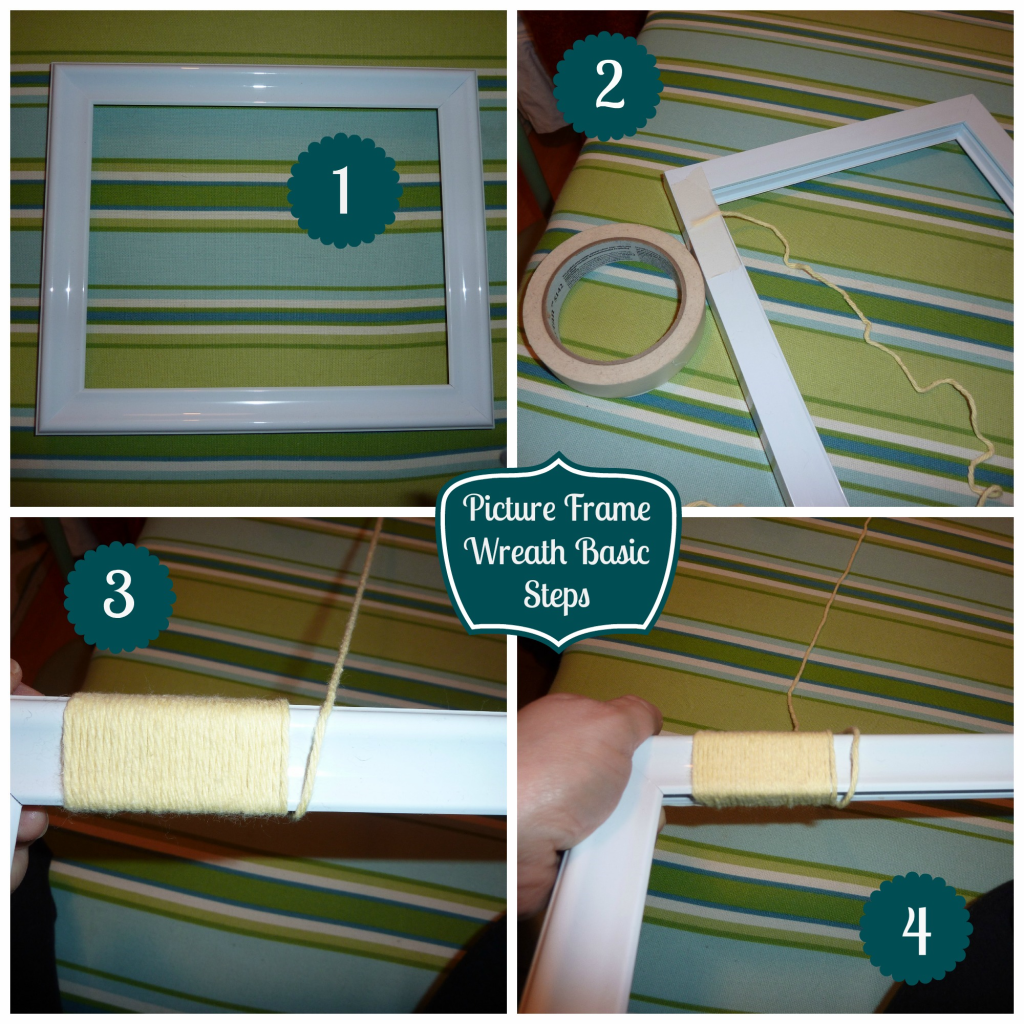 DIY picture frame twine wreath basic steps.