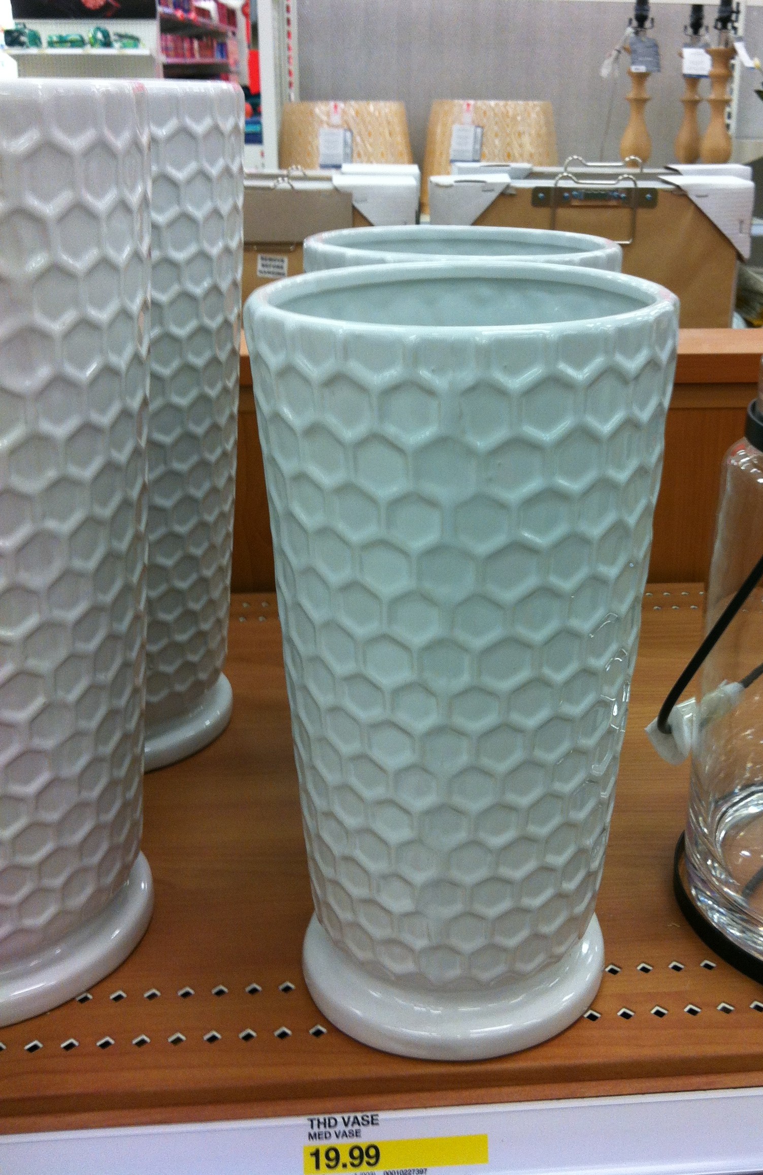 White honeycomb vases.