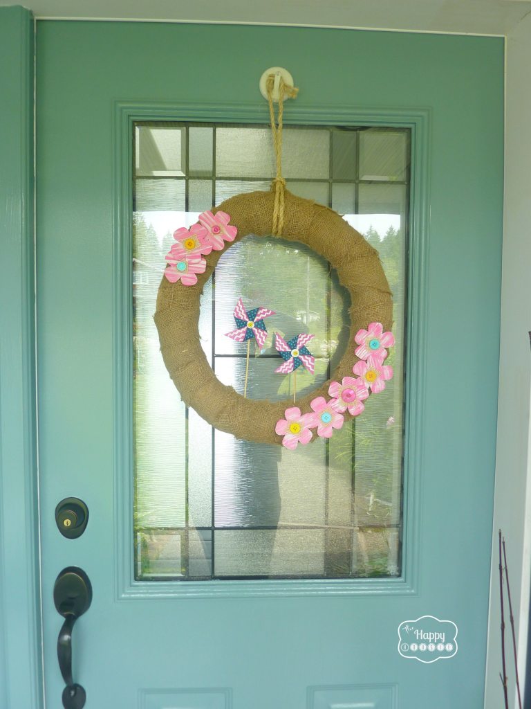 The wreath hanging on the door.