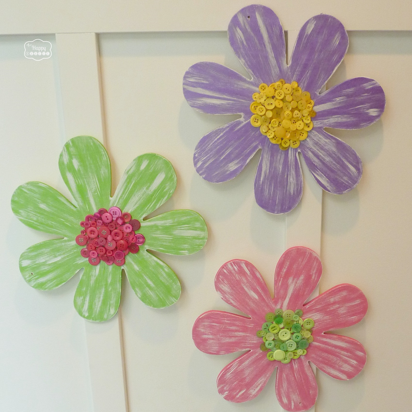 Painted Wood Flowers with Button Centers
