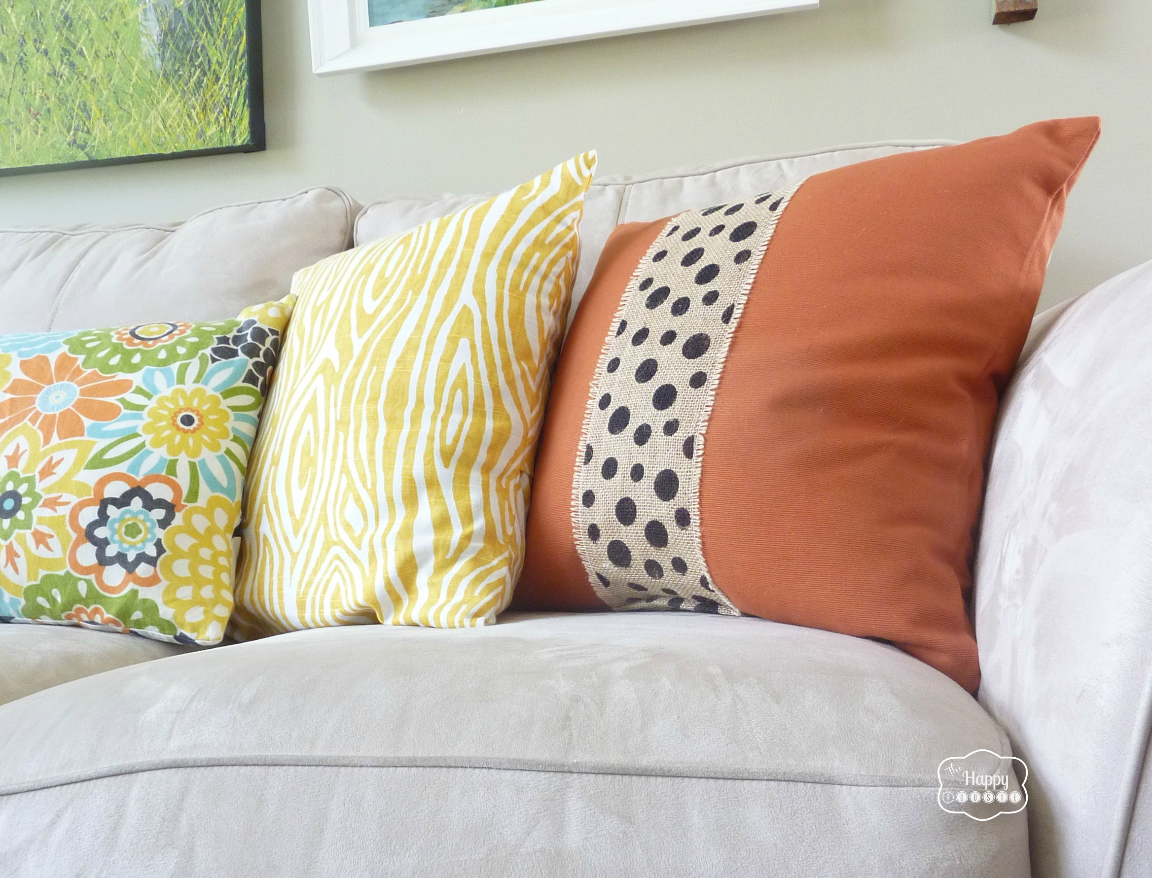Two-Minute No-Sew Burlap Embellished Pillows for Fall