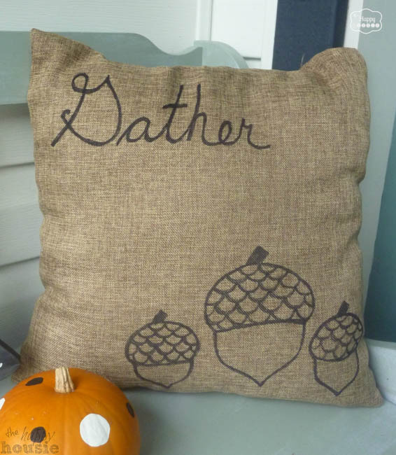 Two Sided Sharpie Pillows for Fall that says Gather.
