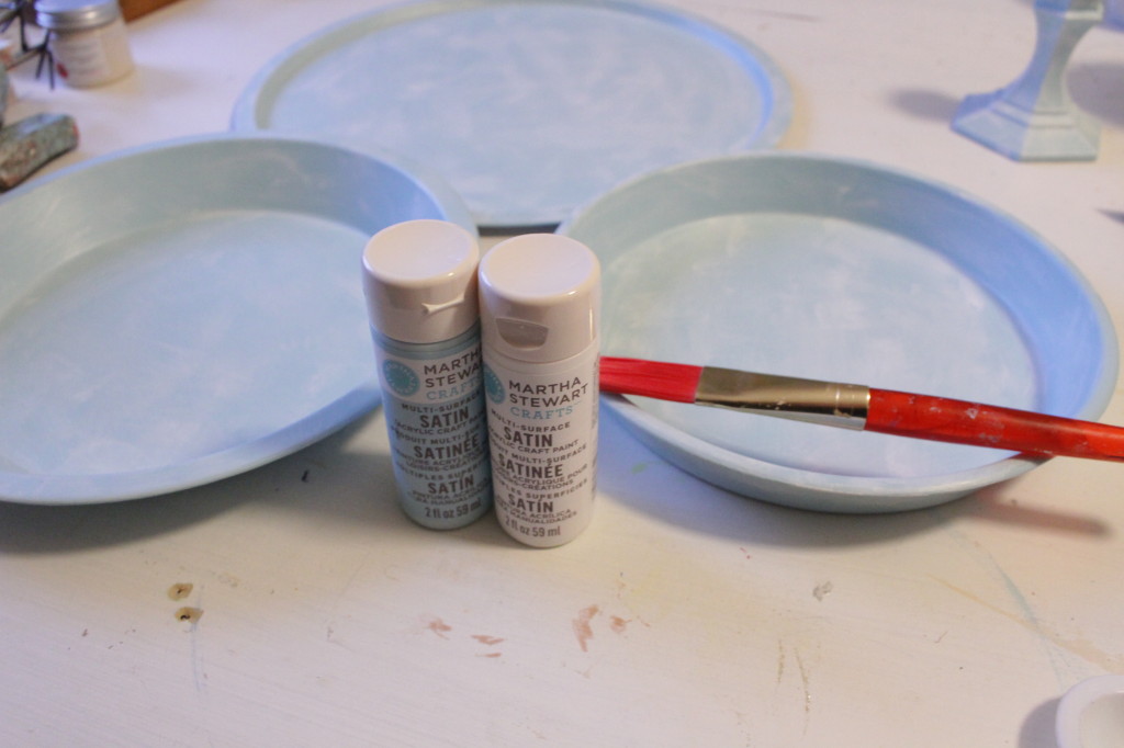 Painting the cake pans with Martha Stewart paint.