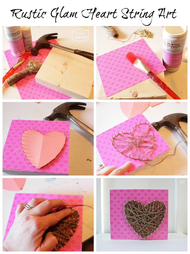 Rustic Glam Heart String Art How to Collage of the tutorial.