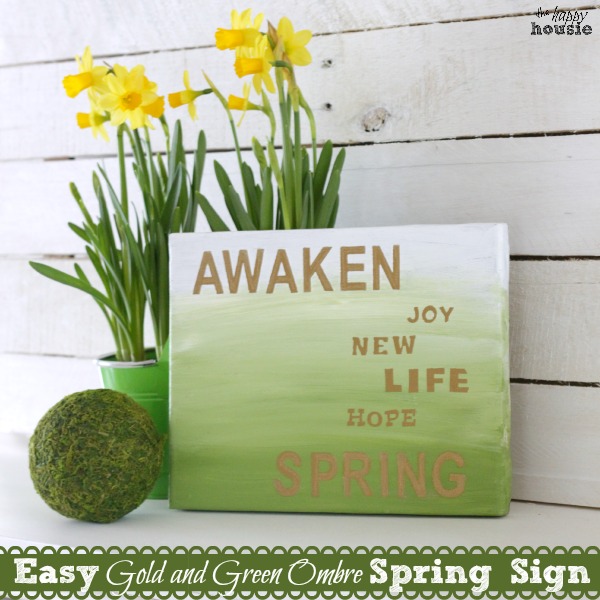 Easy Gold and Green Ombre Spring that says awaken, joy, new life, hope, spring.