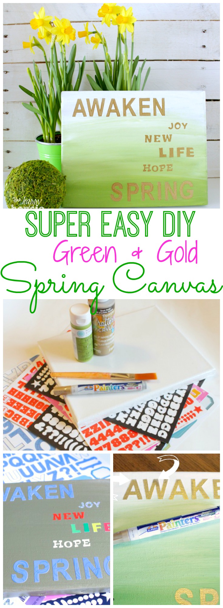 How to make a Super Easy DIY Green and Gold Spring Canvas.