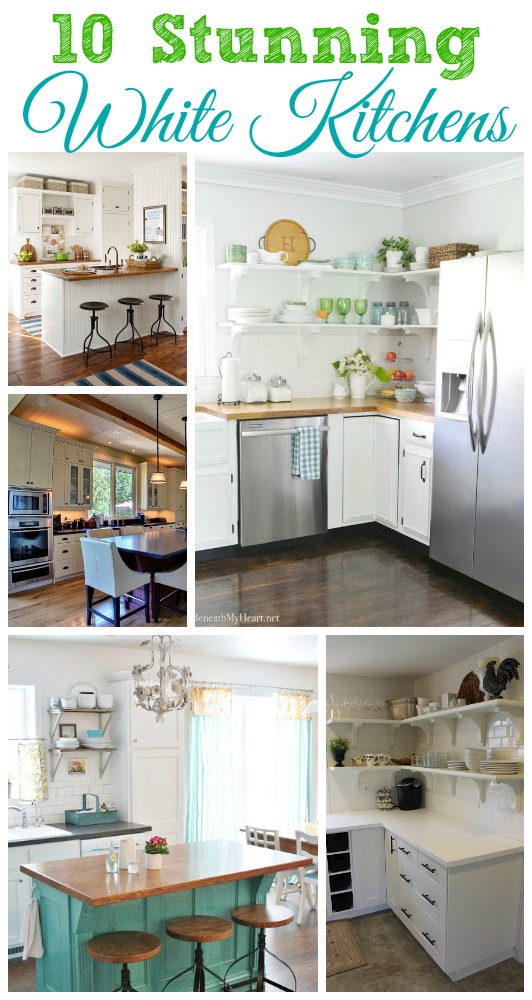 10 Stunning White Kitchens graphic.