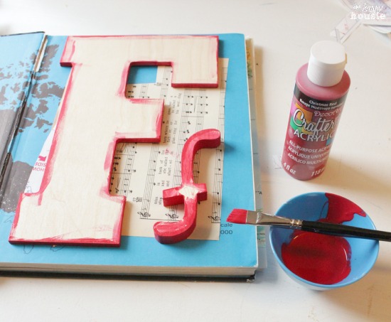 DIY Map Letters painting edges a red color.
