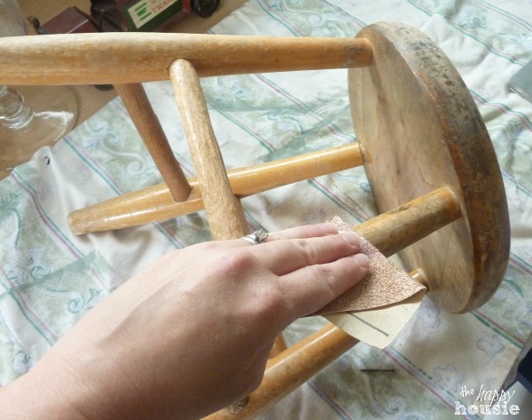 Sanding the old stool.