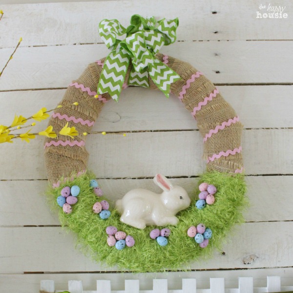 Easter Bunny in the Grass Spring Wreath for our Easter Mantel