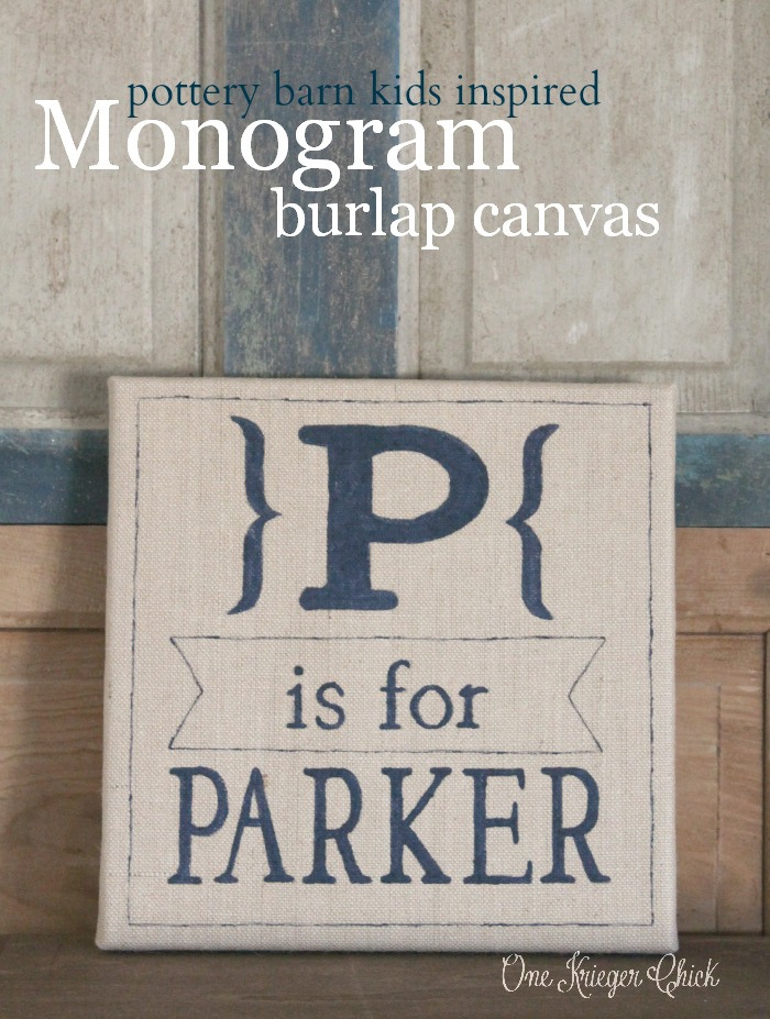 A monogram burlap canvas that says P is for Parker.