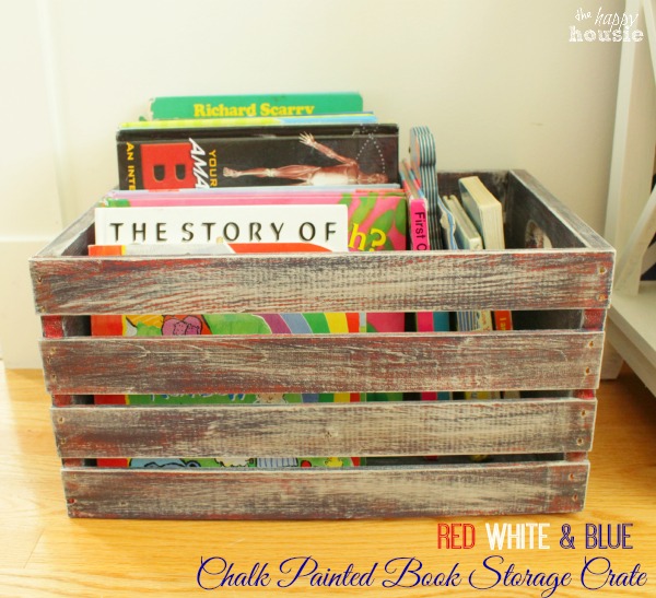 Rustic Red, White, & Blue Chalk Painted Book Crate {& 110 Red, White, and Blue Ideas!}