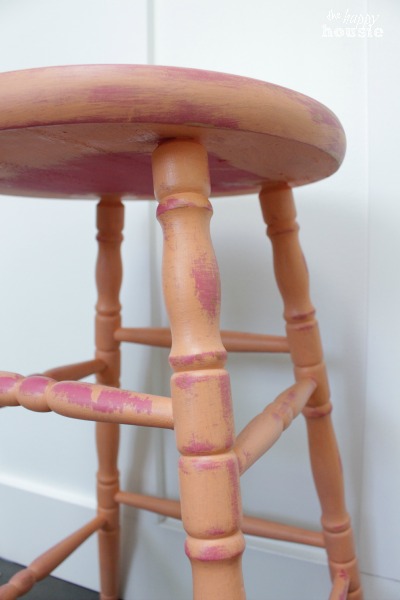 Up close of the distressed stool.