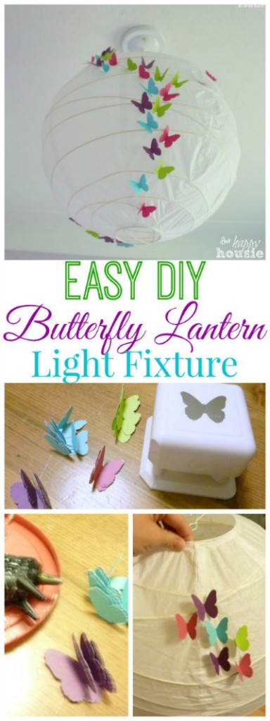 Easy DIY butterfly lantern light fixture graphic.