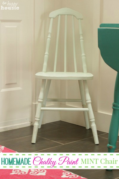Homemade Chalky Paint Mint Chair by The Happy Housie for Just a Girl and Her Blog poster.