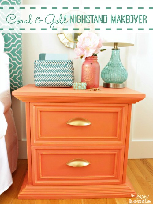 Tone-on-Tone Coral & Gold Distressed Nightstand Makeover