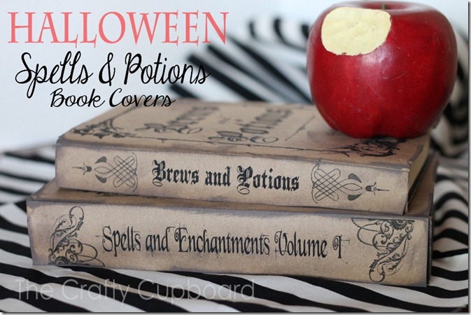 Elegant Halloween Spells and Potions Book Covers with an apple on top.