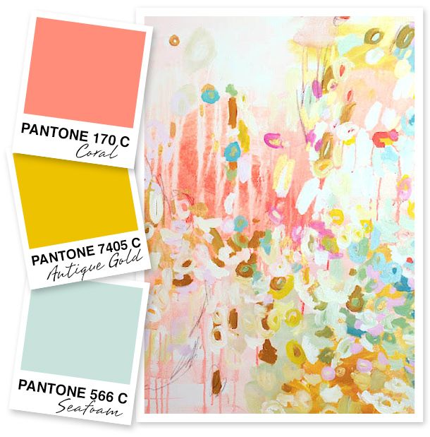 Pantone colours with a painting of the colours in it.