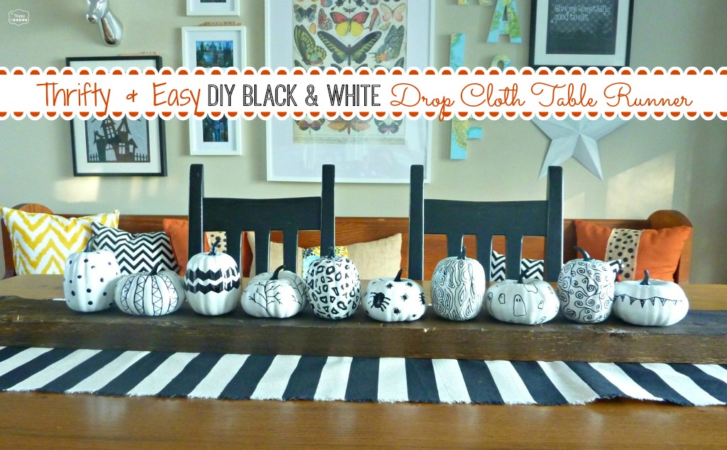 Easy DIY Black and White Dropcloth Table Runner {& 8 Fab Black & White Projects}