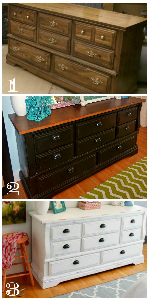 The old wooden brown dresser and the white chalky dresser.