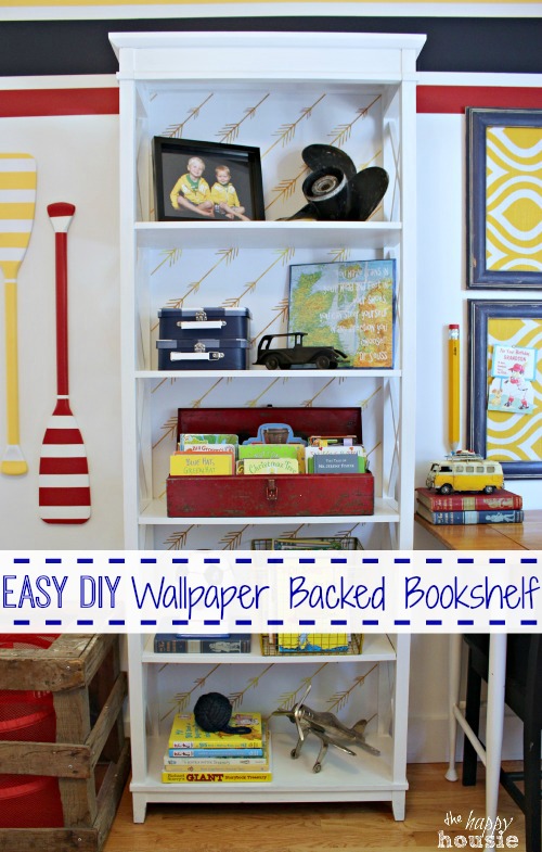 Easy DIY Wallpaper Backed Bookcase