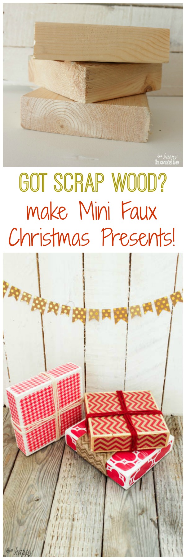 Have you got scrap wood chunks lying around your garage Turn it into these cute decorative mini faux Christmas presents- how to at The Happy Housie