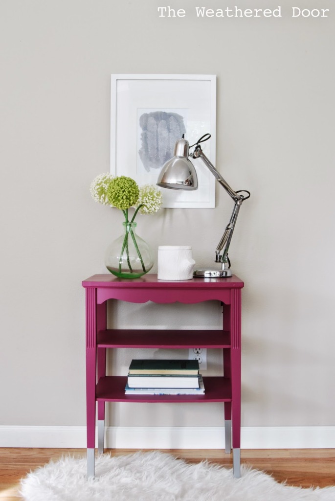 Magenta Table with Silver dipped legs.
