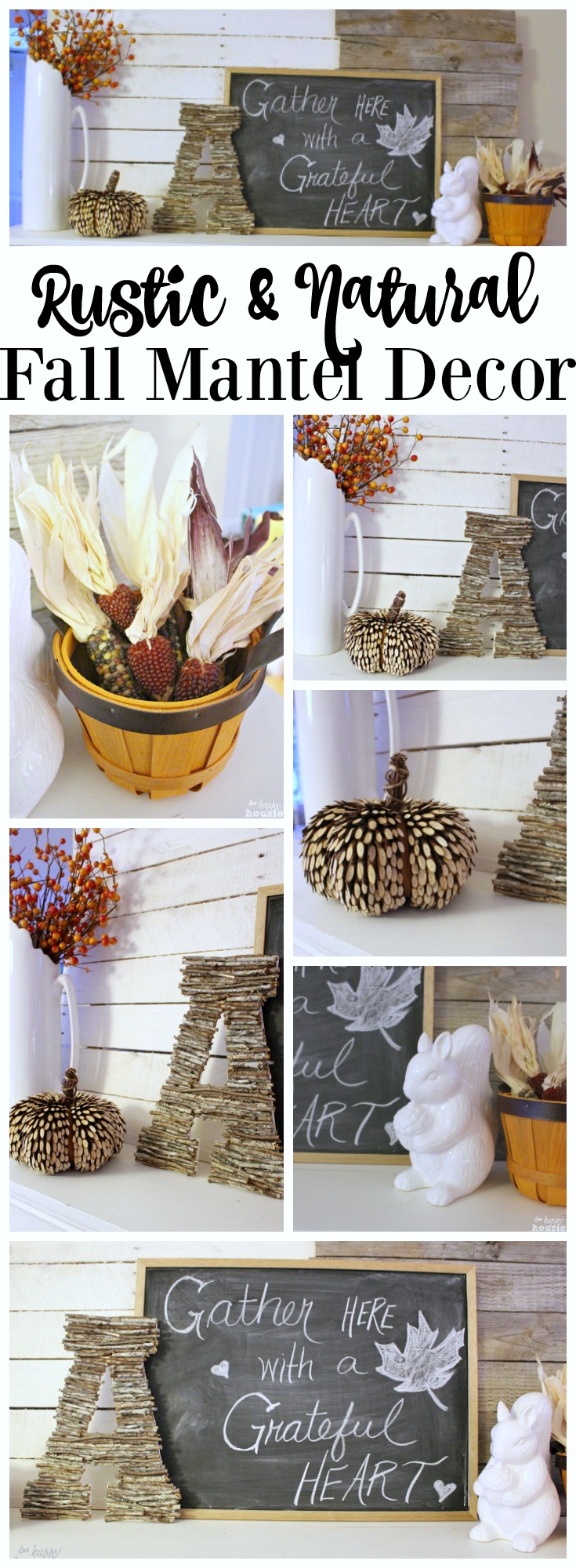 Simple rustic and natural fall mantel decor ideas at thehappyhousie