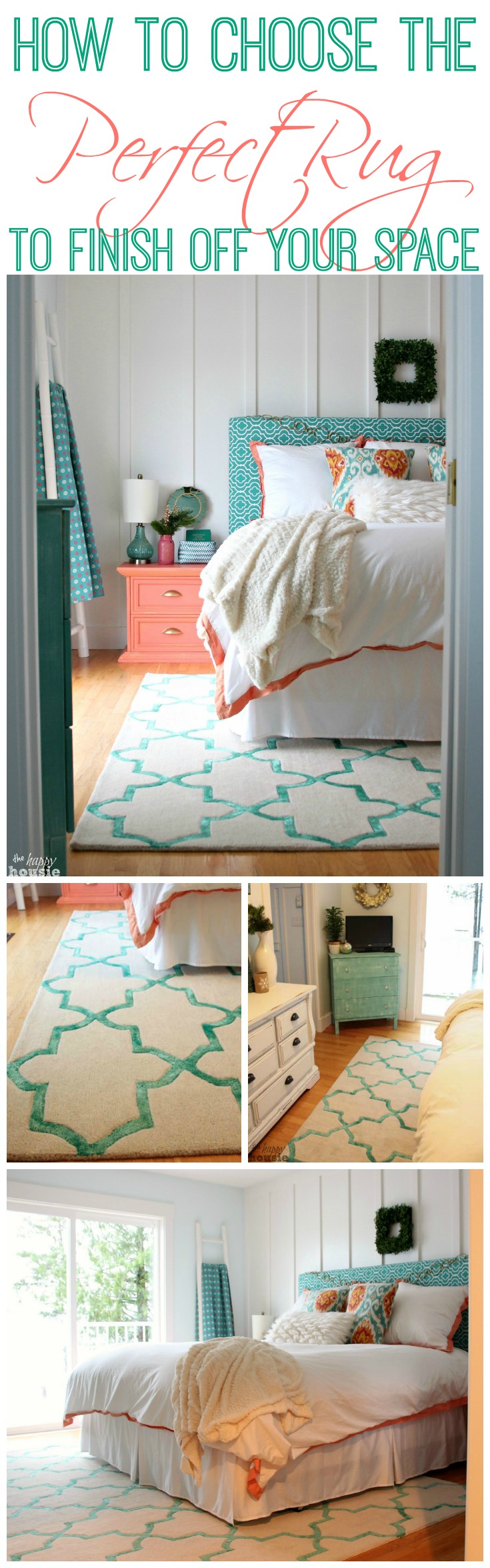 How to choose the perfect rug to finish off your space at The Happy Housie poster.
