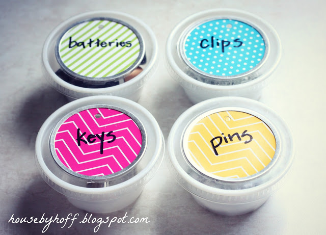 Plastic containers that had dips in them and now used for household items such as keys or pins.
