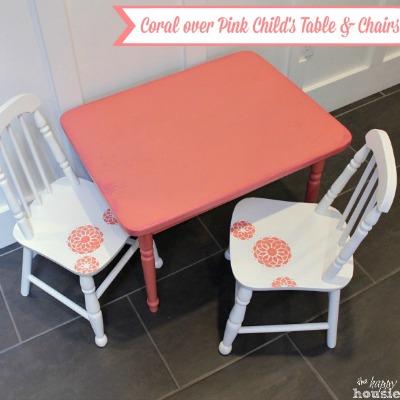 Coral Over Pink Chalky Paint Child’s Table and Chair Set