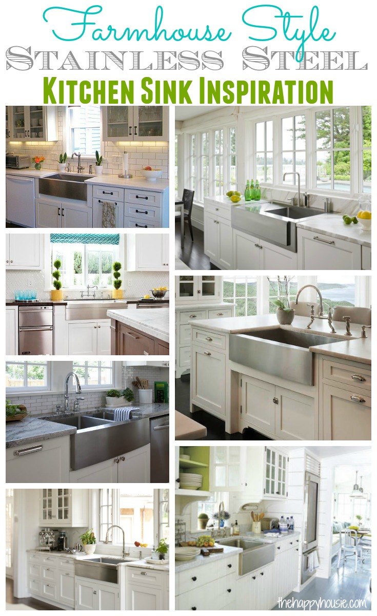 Farmhouse Style Stainless Steel Kitchen Sink Inspiration at thehappyhousie.com poster.