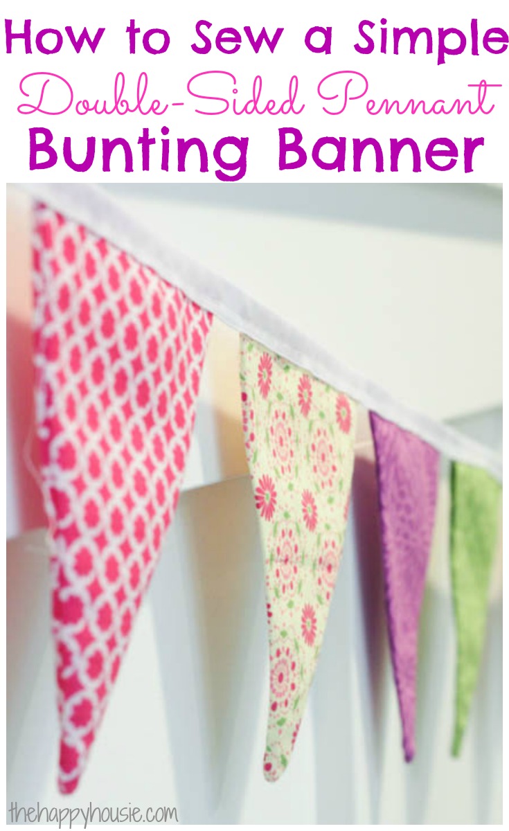 How to sew a simple double sided pennant bunting banner tutorial graphic.