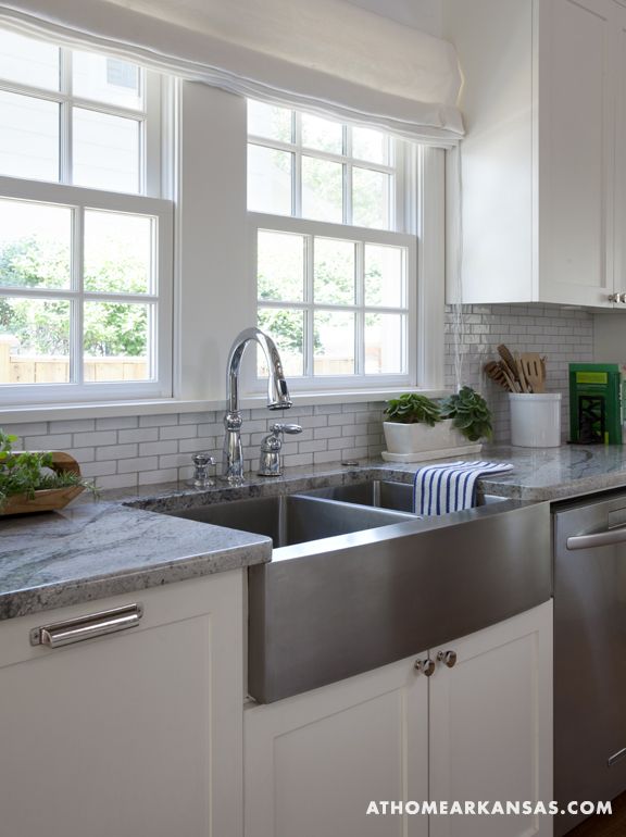 Stainless Steel Farmhouse Style Kitchen, White Kitchen Cabinets With Farm Sink