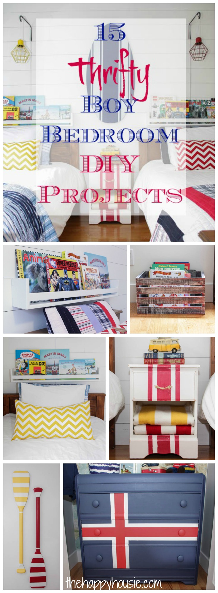 15 thrifty and easy boy bedroom DIY projects so you can give your boys a fabulous bedroom on an amazing budget at thehappyhousie.com