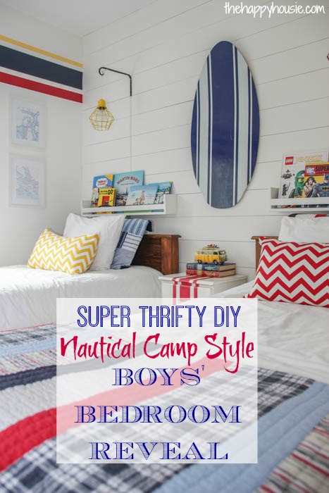Super Thrifty DIY Nautical Camp Style Boys' Bedroom Reveal at thehappyhousie.com