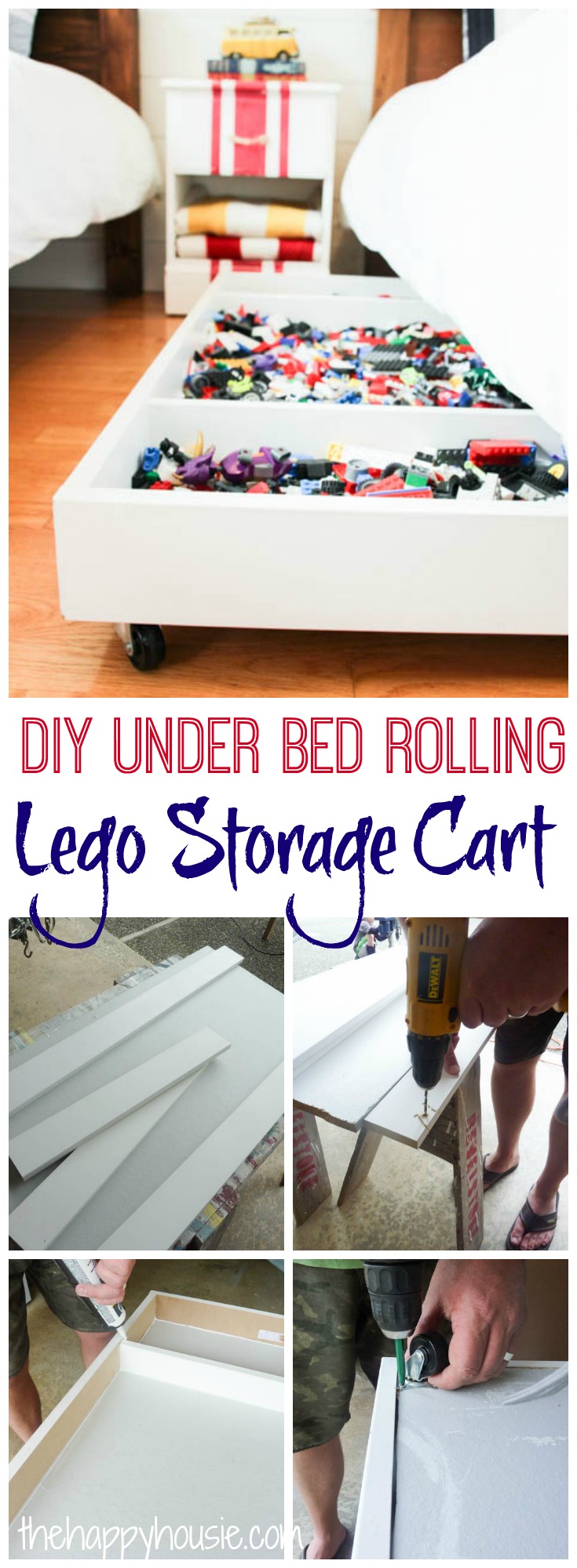 Tackle your lego storage issues with this DIY Under Bed Rolling Lego Storage Cart at thehappyhousie.com