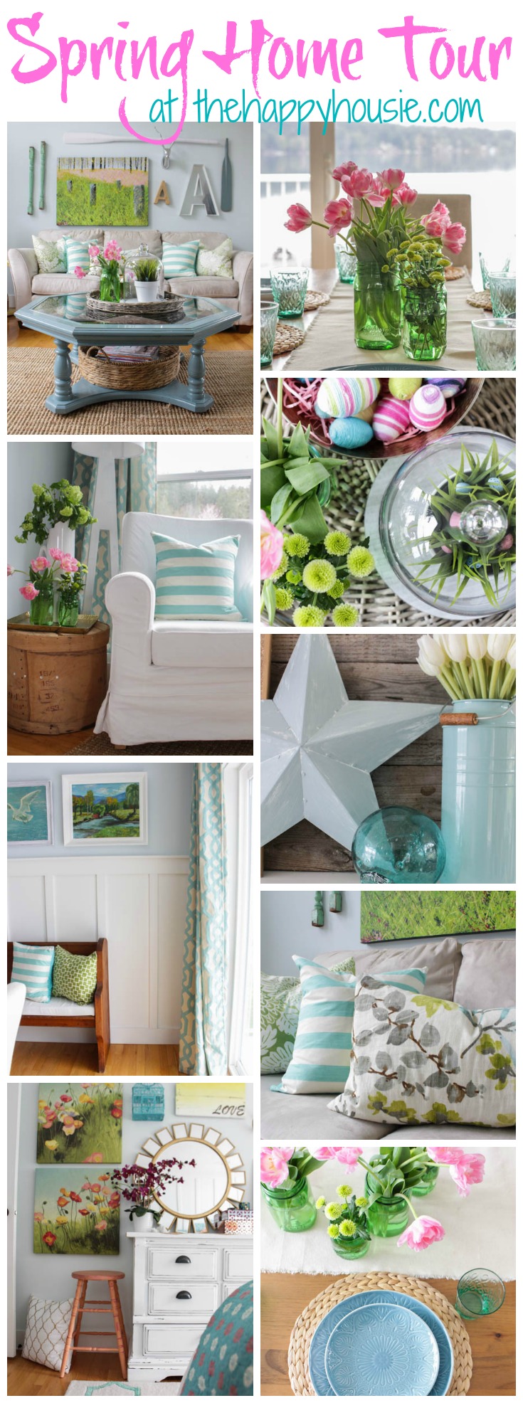 Tons of spring decor inspiration in this beautiful spring home tour at thehappyhousie.com