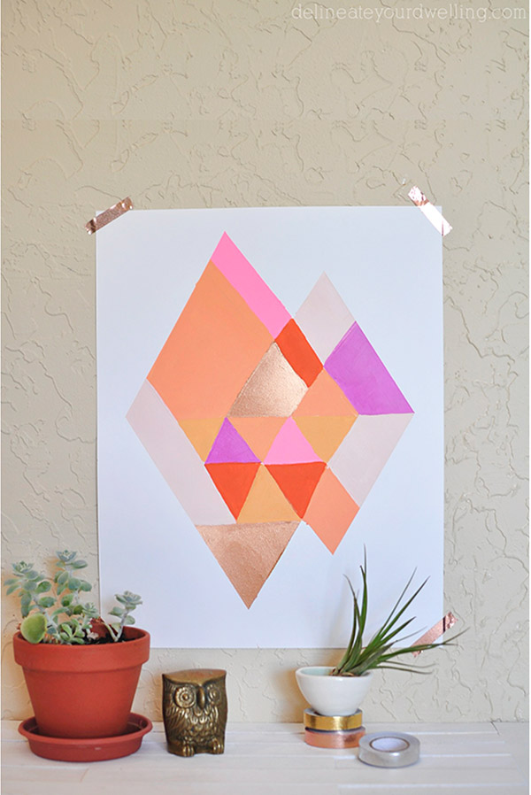 Abstract diamond picture in purple, orange, white and gold.