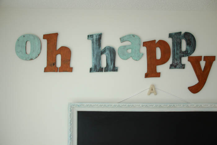 The letters spelling out oh happy day.
