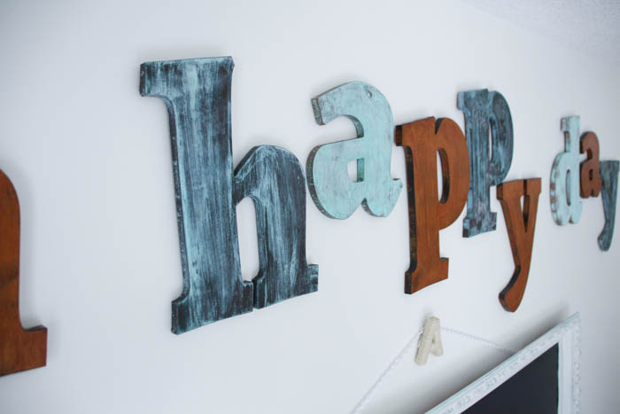 Up close of the word happy.