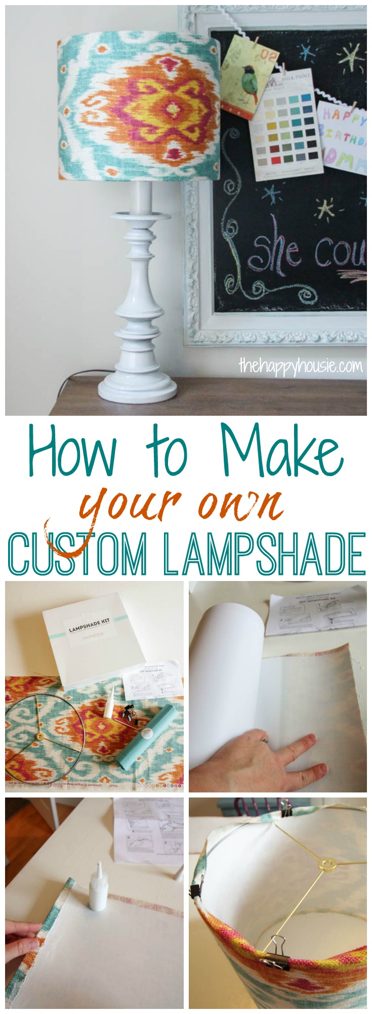 How to make your own custom lampshade tutorial using I love that lamp kit at thehappyhousie.com