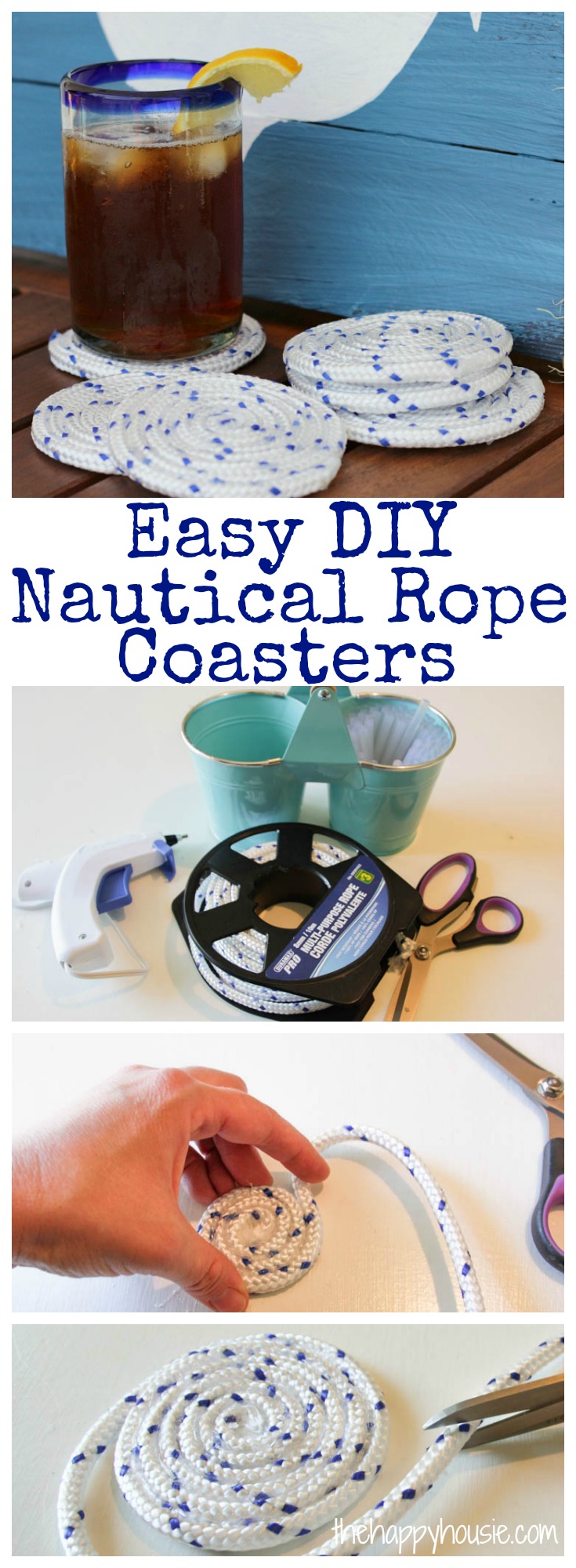Super easy tutorial for how to make your own adorable outdoor coasters using nautical rope.