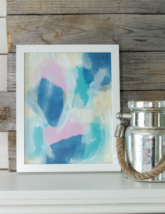Blue, pink and turquoise framed print.