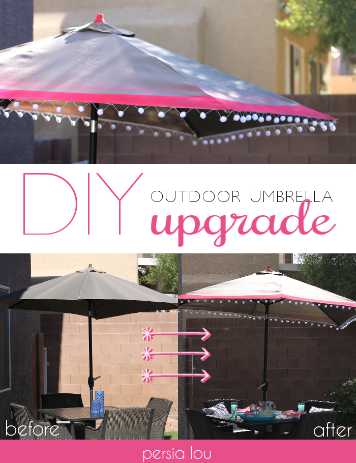 DIY outdoor umbrella upgrade poster.