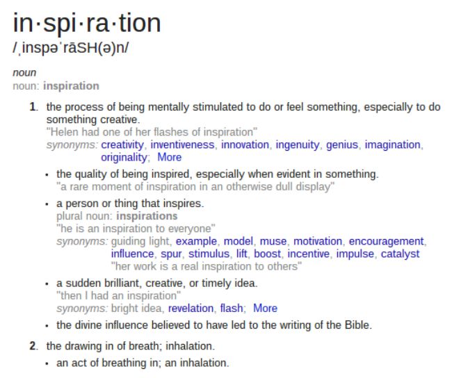 Inspiration the dictionary meaning of quote.