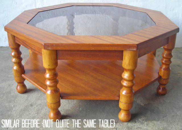 80s hexagon coffee table makeover a similar before