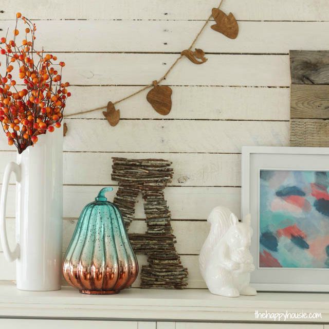 Coral & Turquoise Fall Mantel Decor