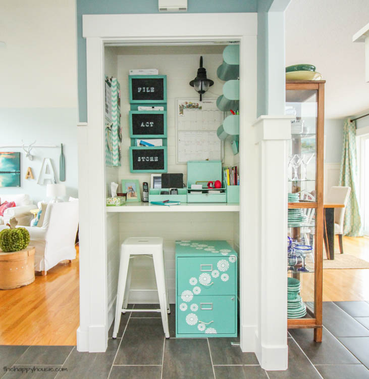 Get totally organized with a DIY Command Center in your home like this command center closet at thehappyhousie-2