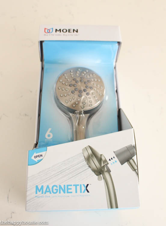  Moen Magnetix Shower Head in its packaging.